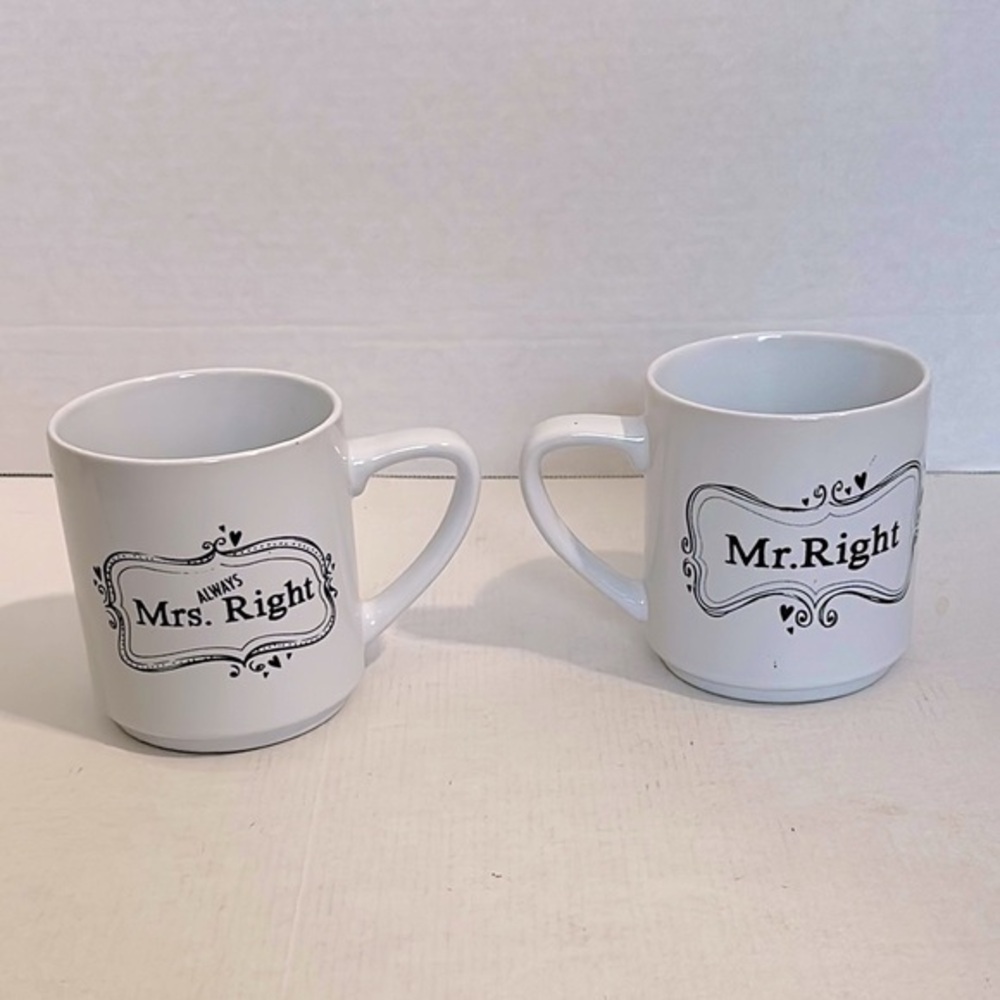 Pier 1 Mug Set Mr. Right Mrs. Always Right 14oz
